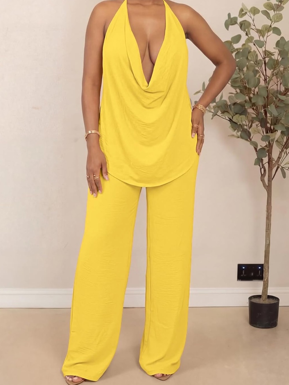 Yellow Halter 2-piece Set for Women